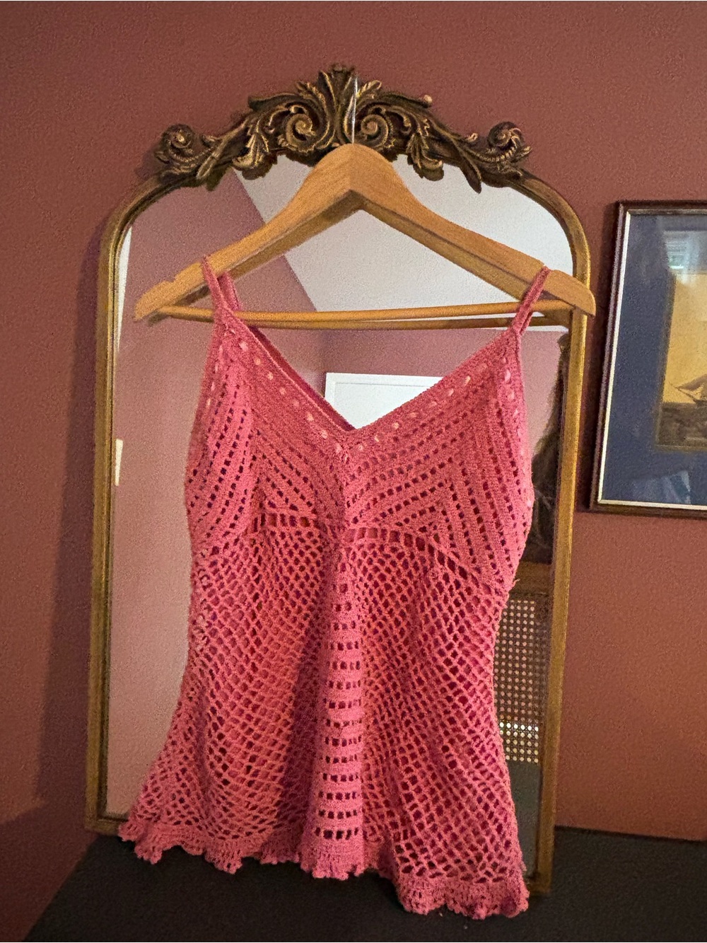 Vintage Faded Glory Pink Crochet Top